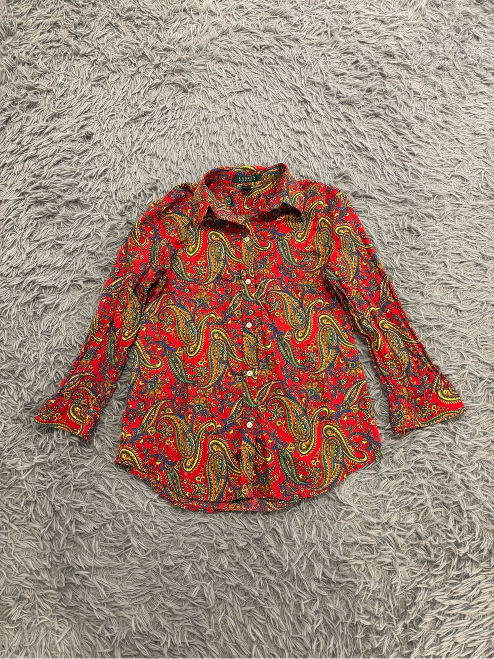 Lauren Ralph Lauren Womens Small Red Paisley Button Up Blouse Top Shirt Colorful